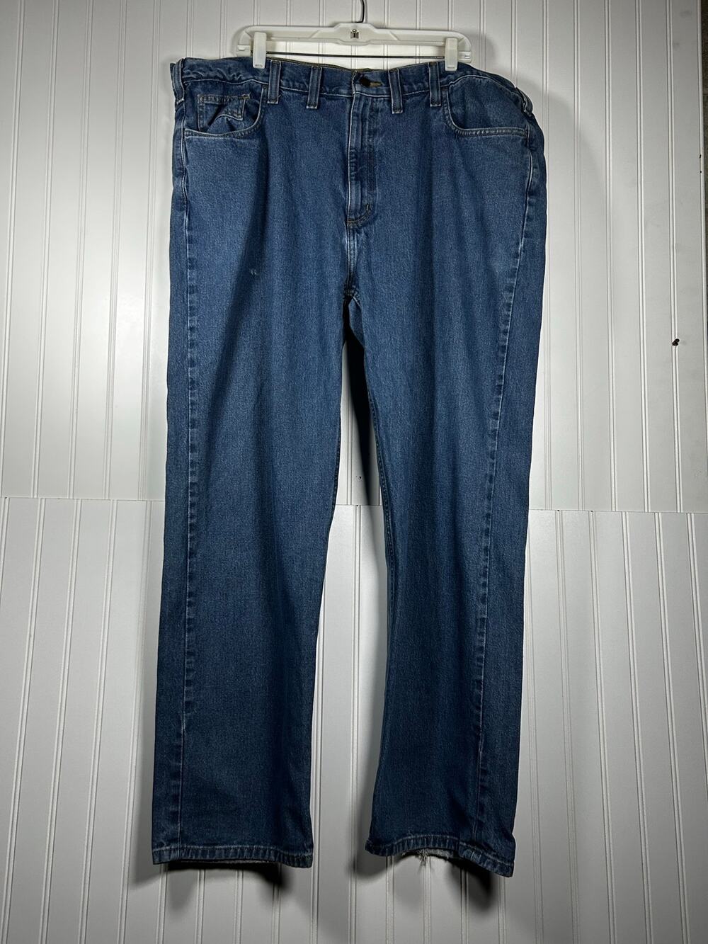 Carhartt Mens Jeans 44x32 soft Blue Denim Cotton Straight Leg Flat Front